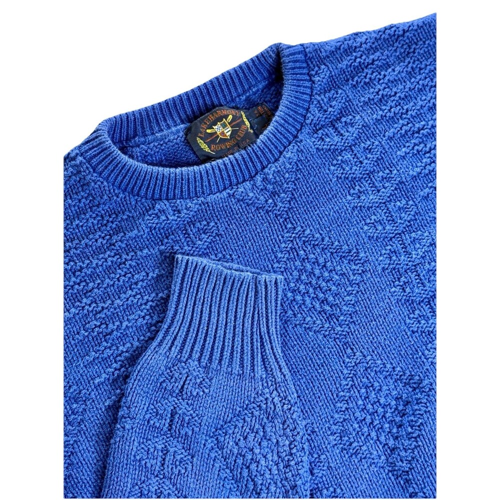 Vintage Lake Harmony Rowing Club Mens Cable Knit Grandpa Sweater Coastal Sz Lg‎